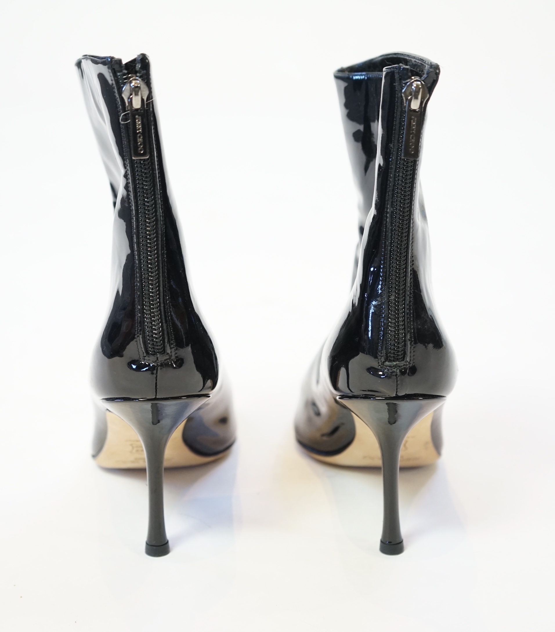 Two pairs of Jimmy Choo black leather heeled lady's boots, size EU 39
